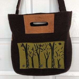 Felted wool crossbody or handbag detachable shoulder strap leather trim artsy